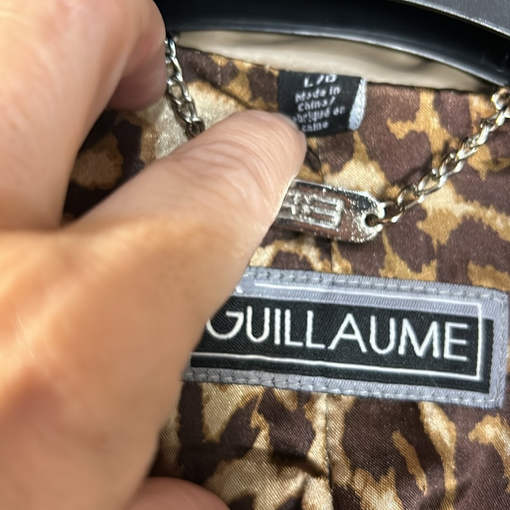 Guillaume Women’s Tan‎ Leather jacket size large Full Zip Cheetah Print READ - Picture 3 of 12